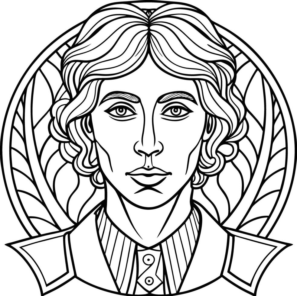 A coloring page with a man's face in the center vector
