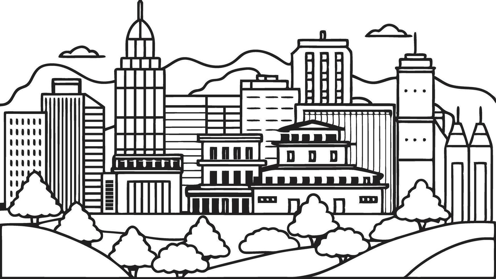 A cityscape with buildings and trees in the background vector