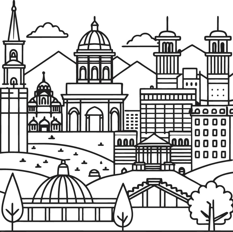 A city skyline with buildings and trees vector