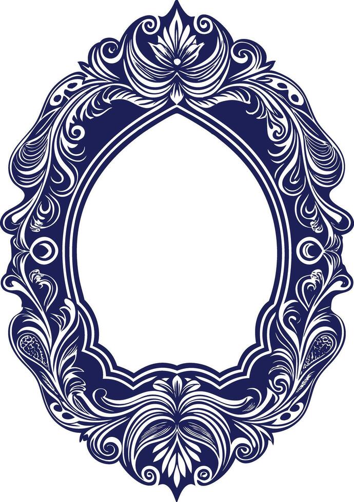 A blue and white ornate frame with a circular vector