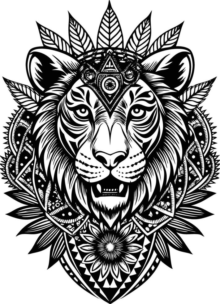 A lion head with tribal patterns on it vector