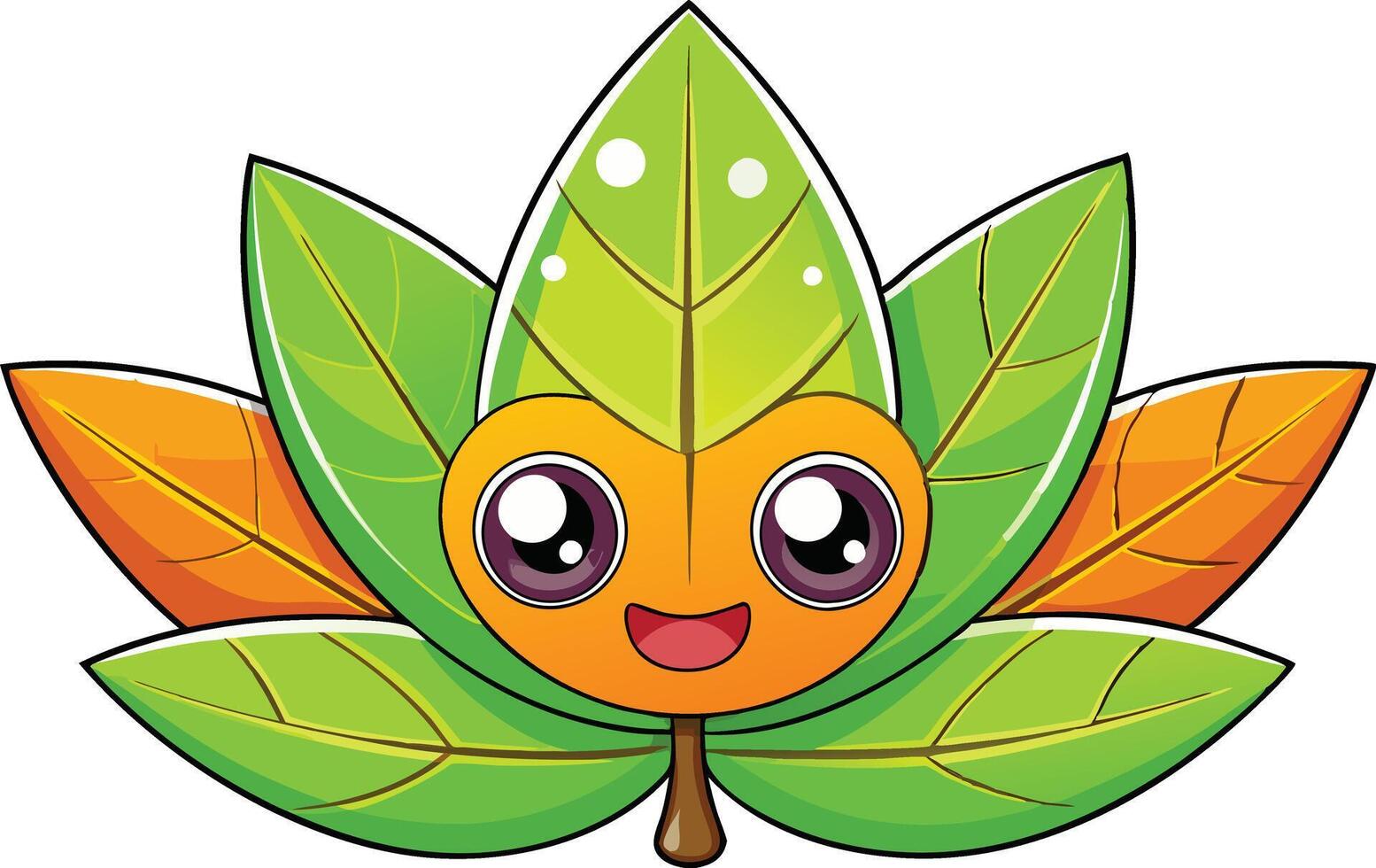 A cartoon leaf with eyes and a smile vector