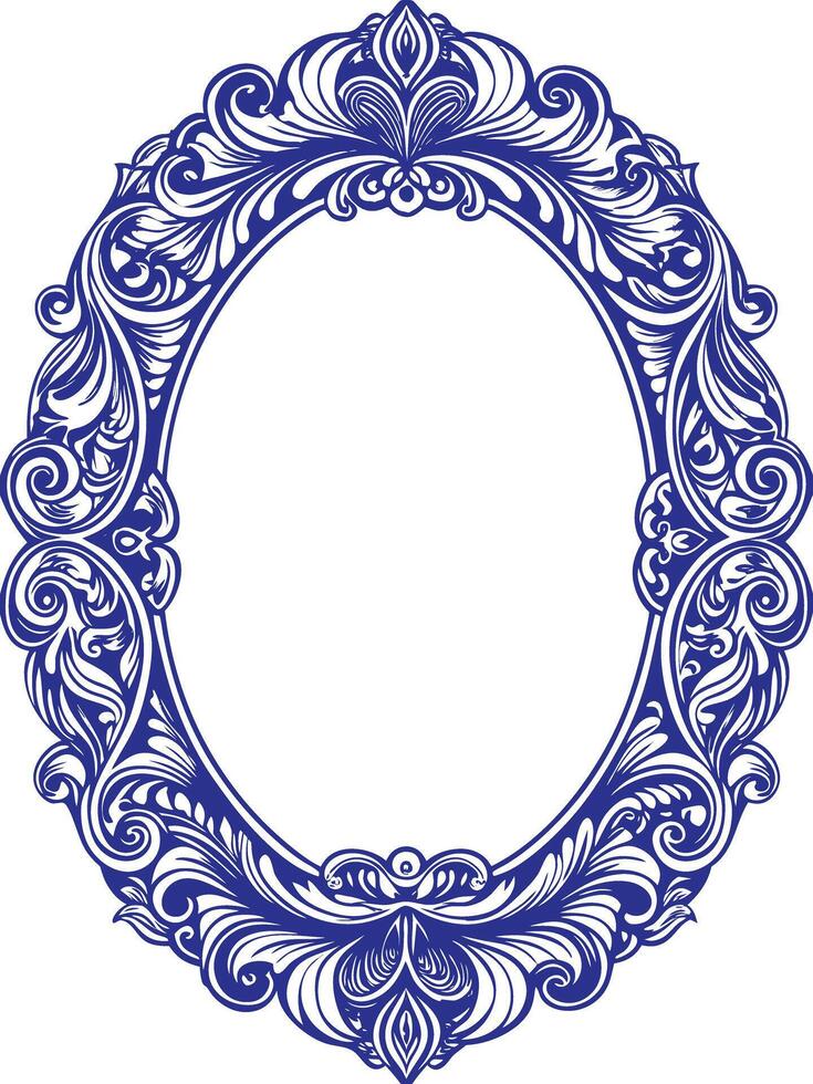 A blue oval frame with ornate design vector