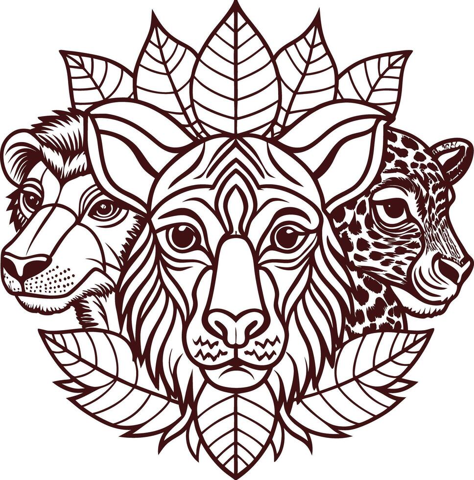 Lion, leopard and jaguar head vector