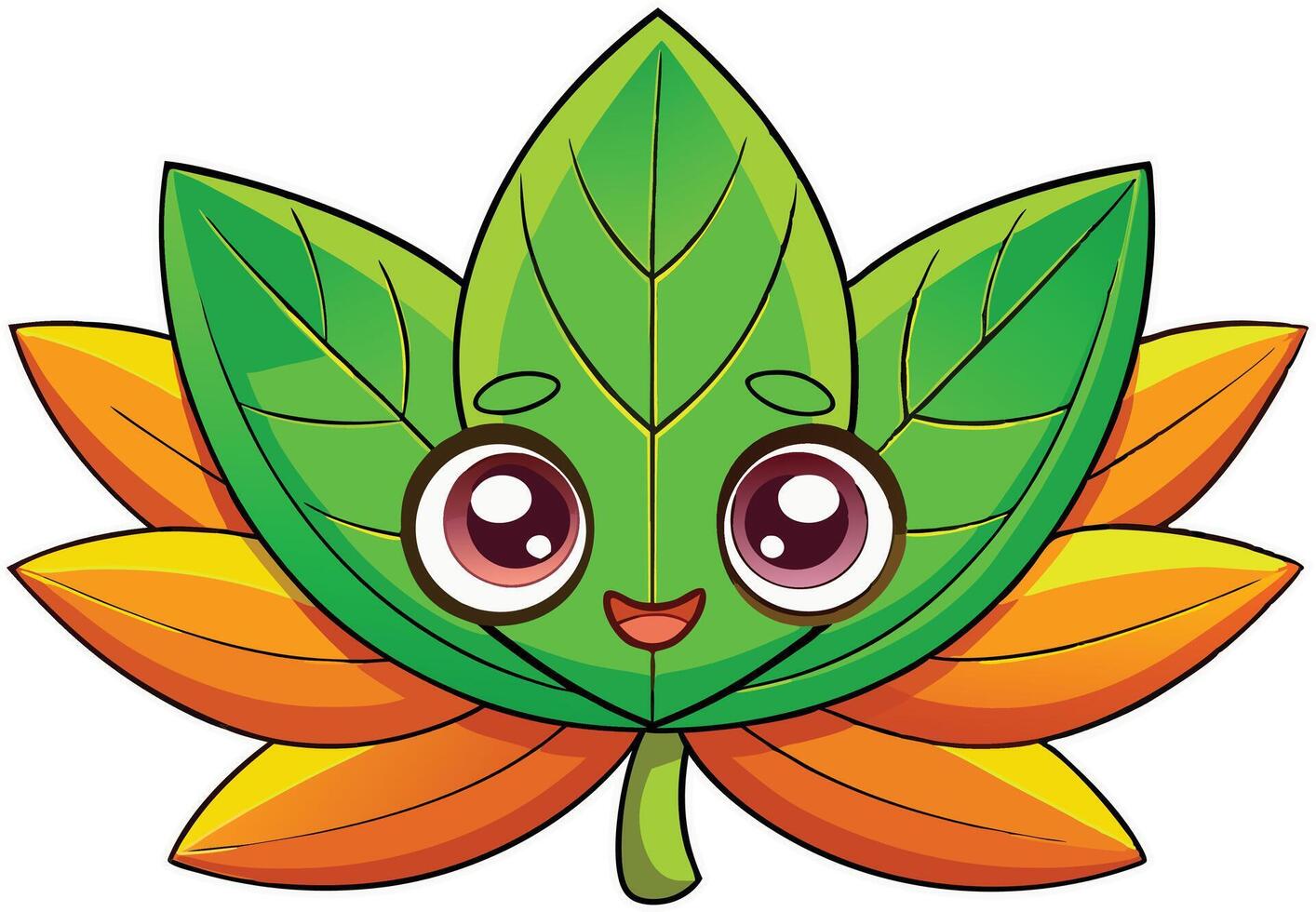 A cartoon leaf with eyes and a smile vector
