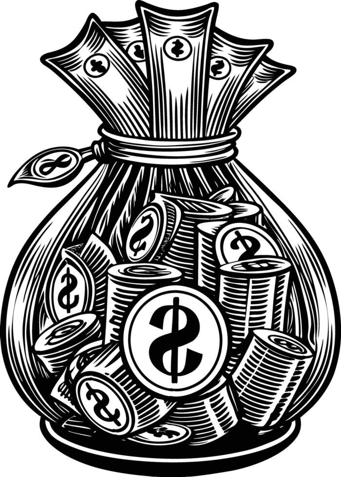 Money bag with coins vector