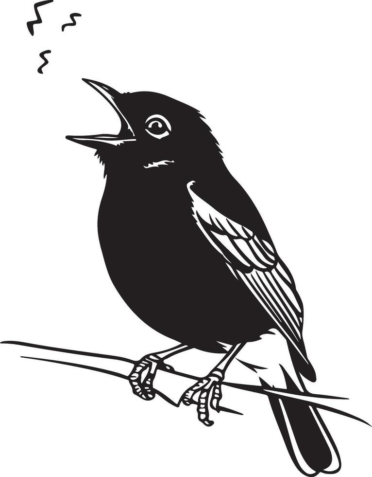 Black bird singing on a branch illustration vector