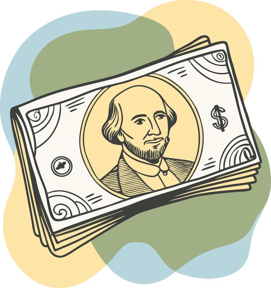 A stack of money with a portrait of shakespeare vector