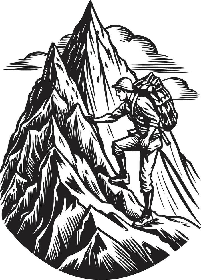 A man with a backpack is climbing a mountain vector