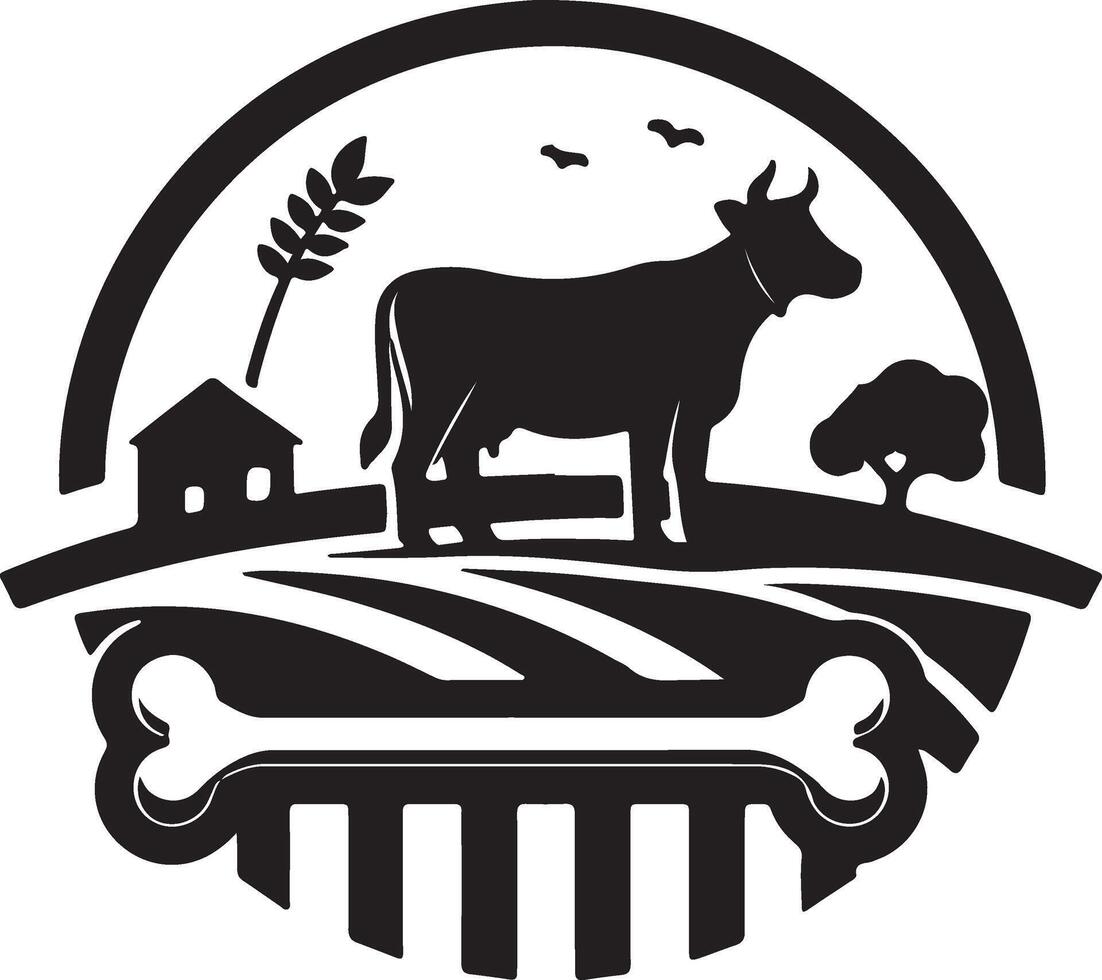 Agriculture farm with cow farm logo icon silhouette illustration for farm idea vector