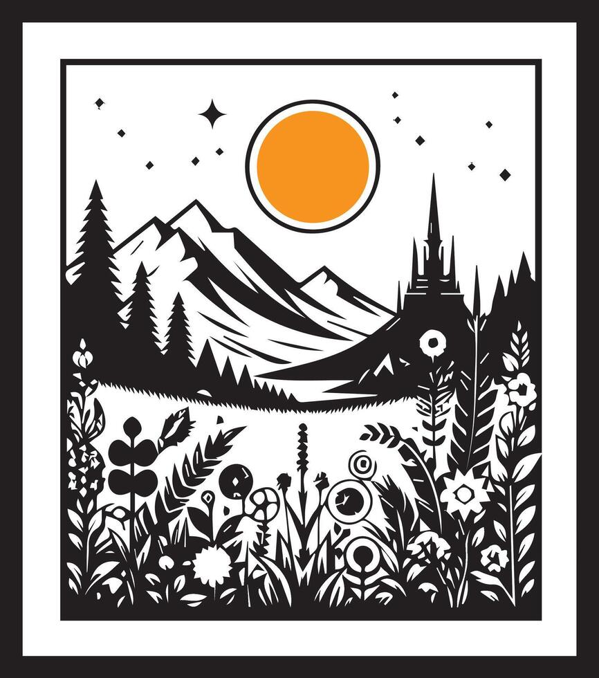 Frame with mountain view illustration vector