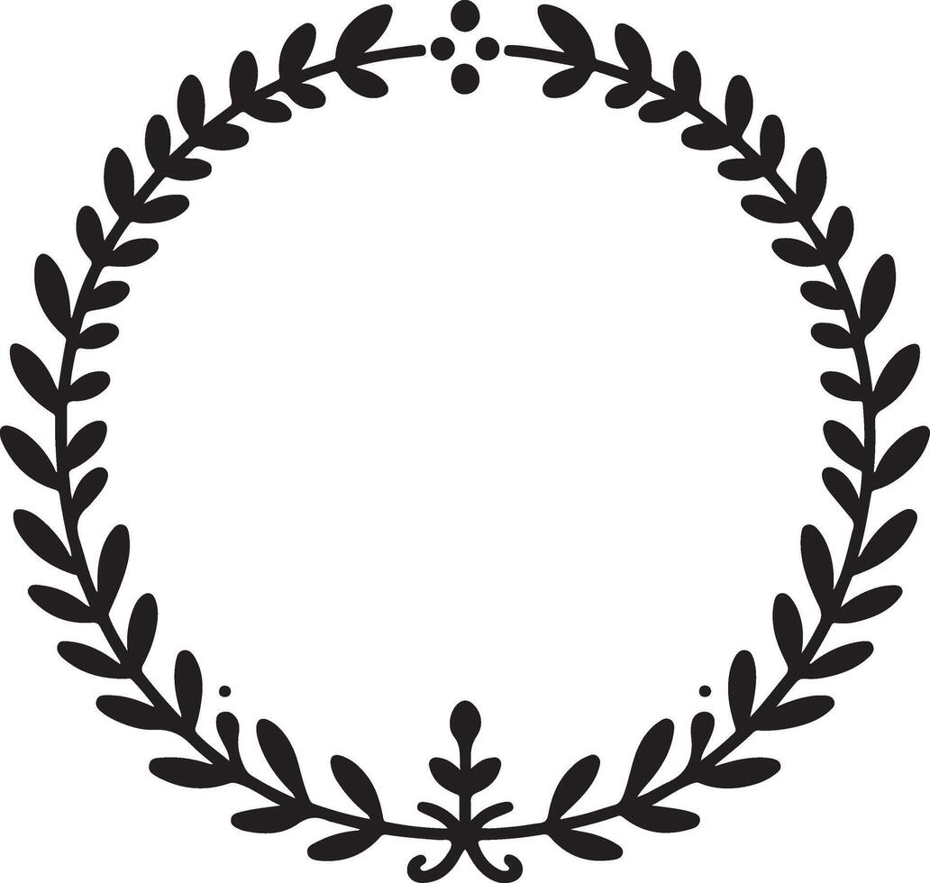 leaves ornament round frame silhouette vector