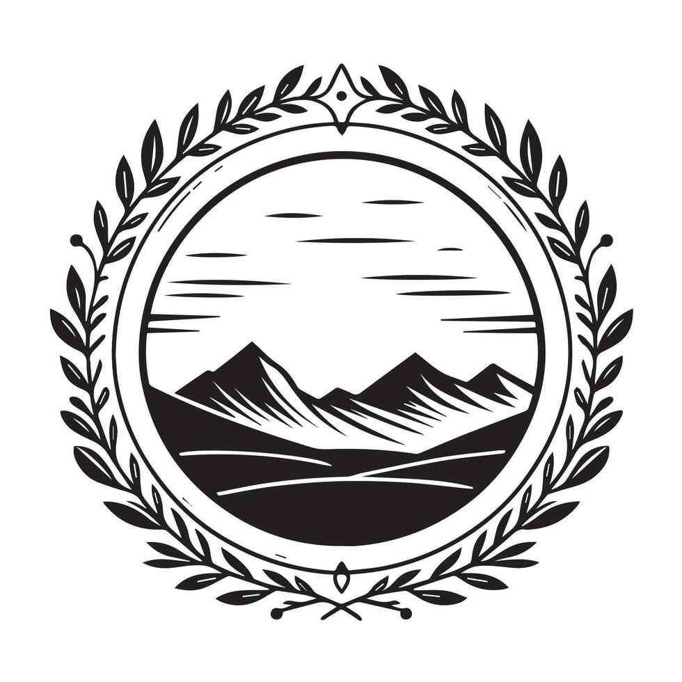 Round ornament frame with mountain view vector