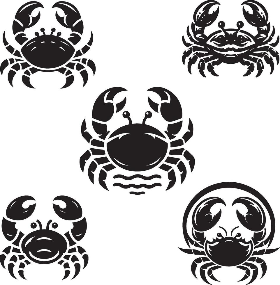 sets of sea crab silhouette bundle on white Background vector