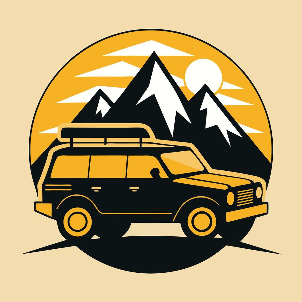 A stylized illustration capturing the spirit of adventure with a white van ready for a road trip vector