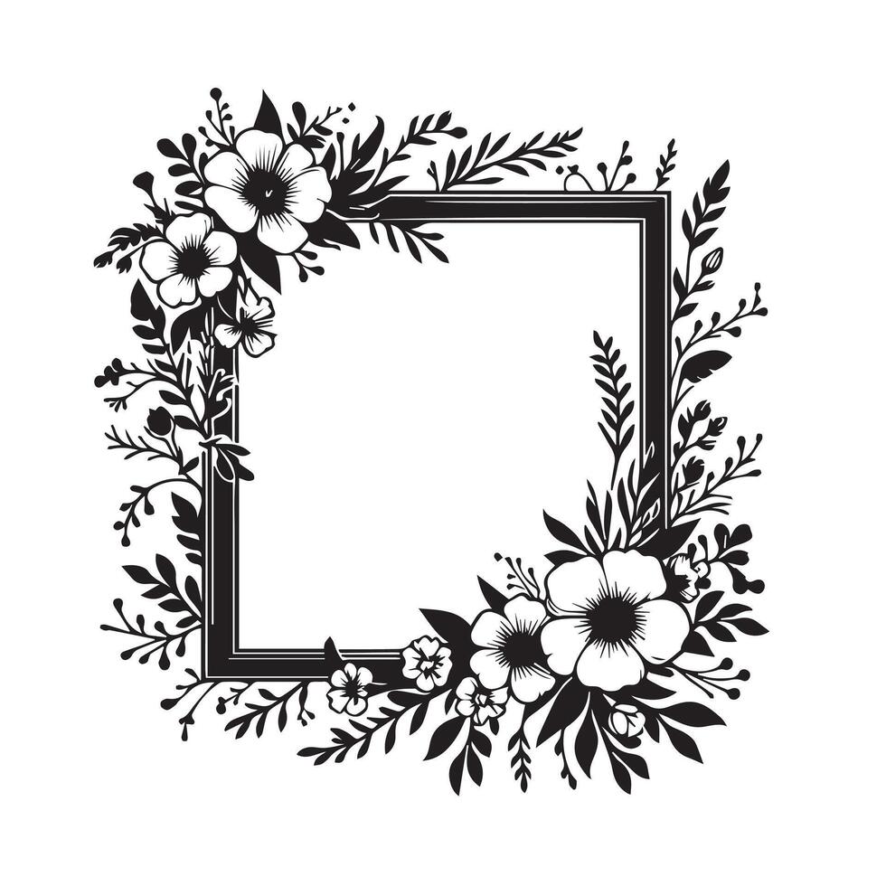 Floral frame silhouette illustration. vector