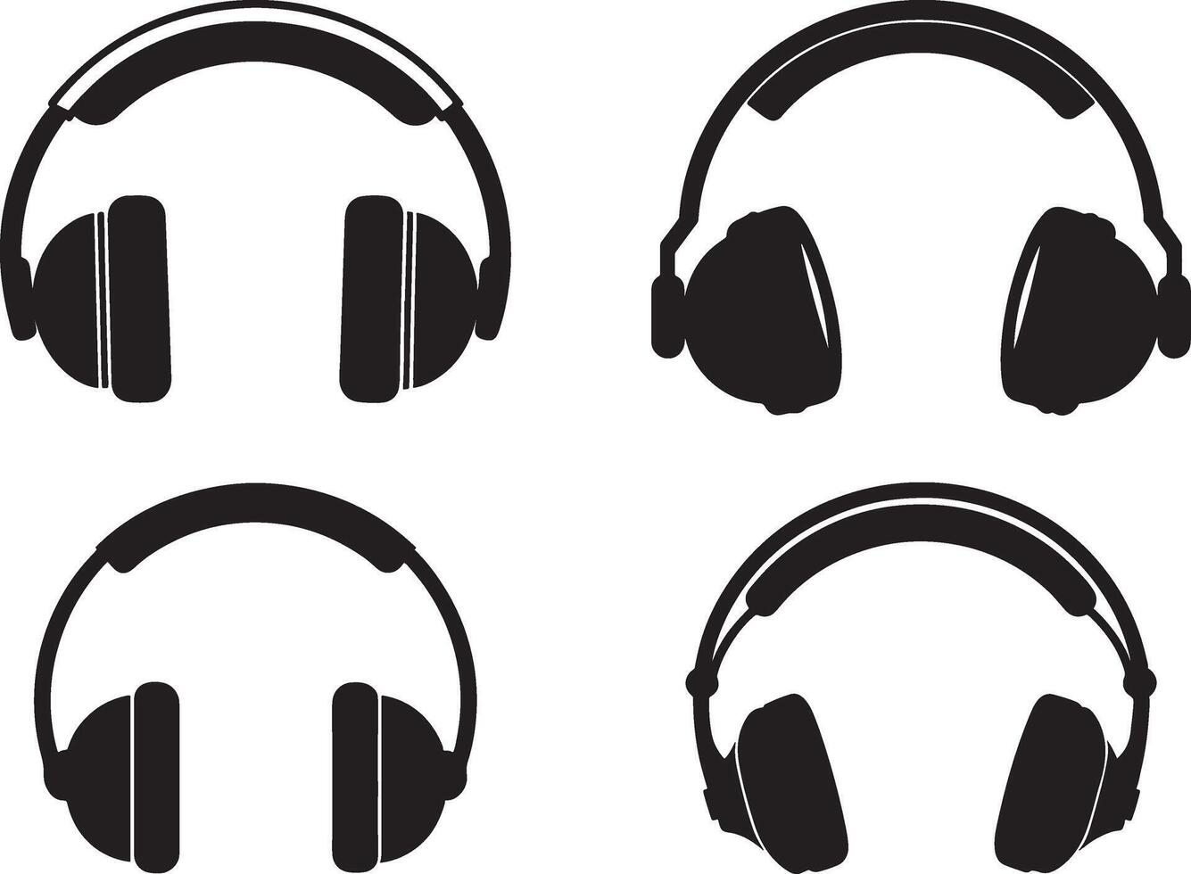 Headphone silhouette headset art illustration, 4 headphone set vector