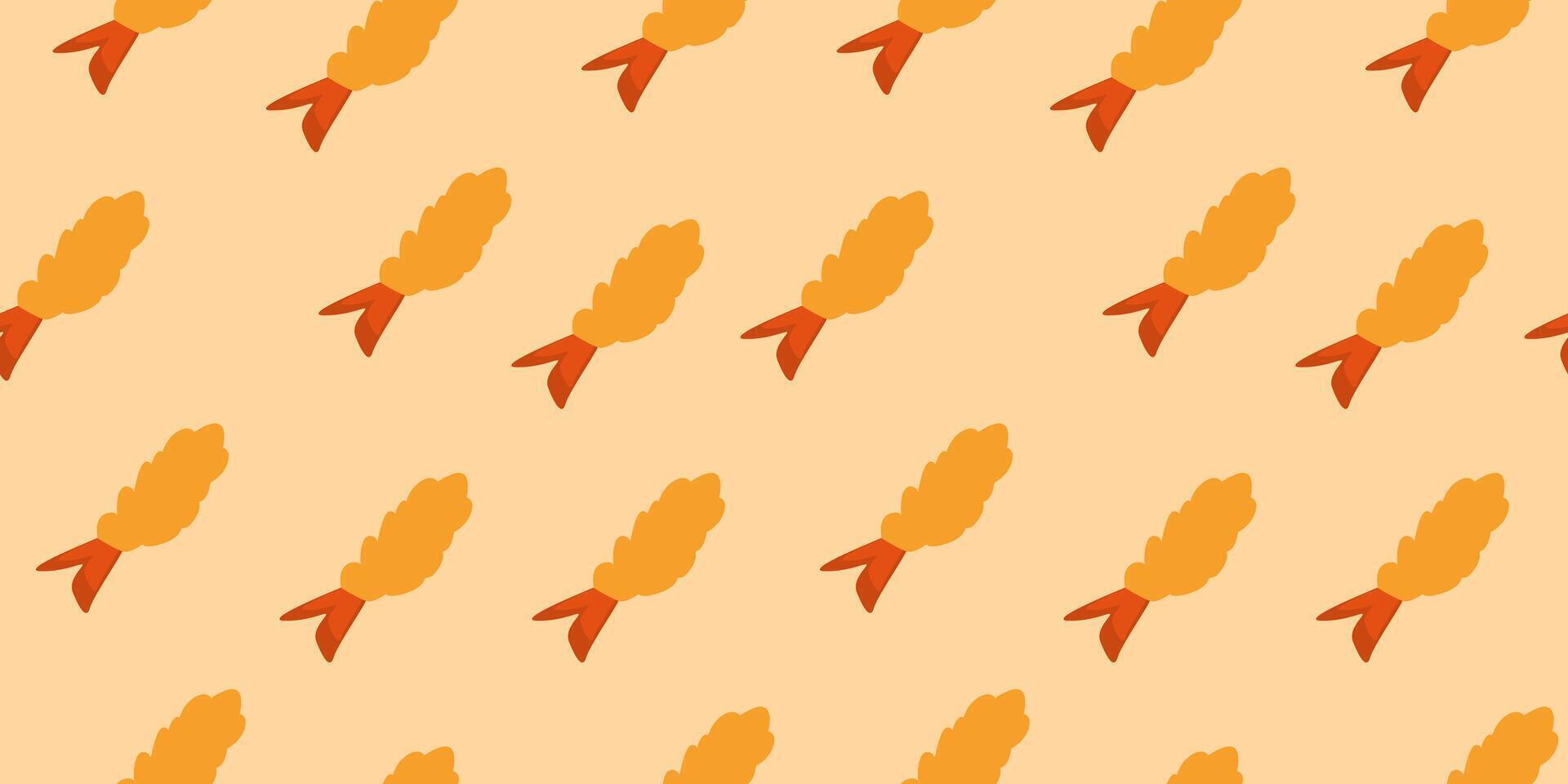 tempura fried shrimp seamless pattern. crispy shrimp tempura pattern background. Tempura Shrimp Pattern Background. fried shrimp pattern. vector