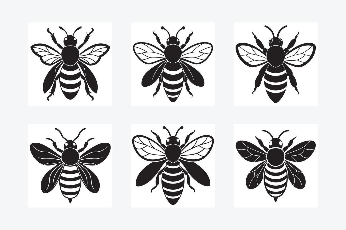 Bee set design silhouette illustration on white background vector