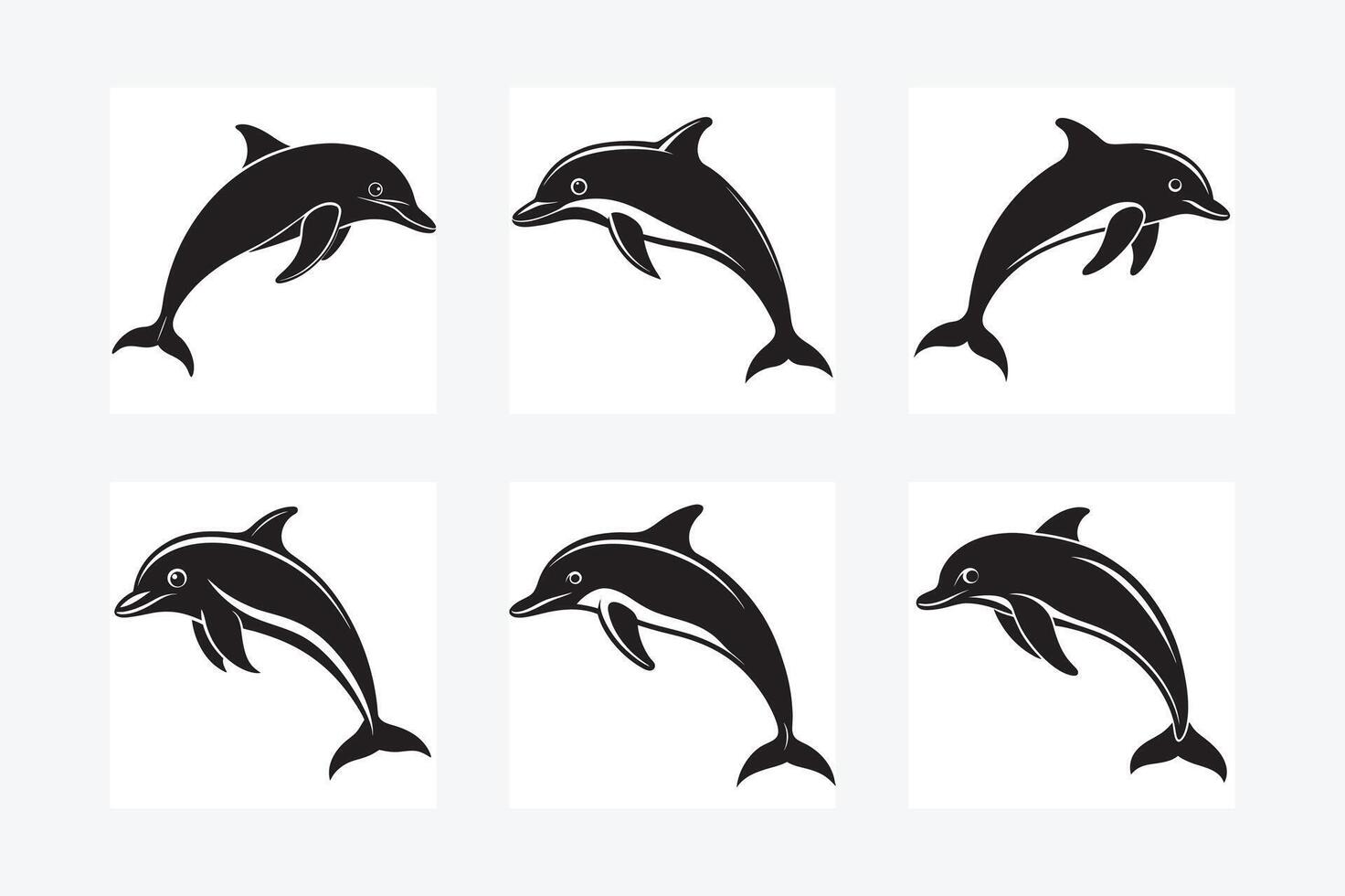 Set of dolphins design silhouette illustration on white background vector