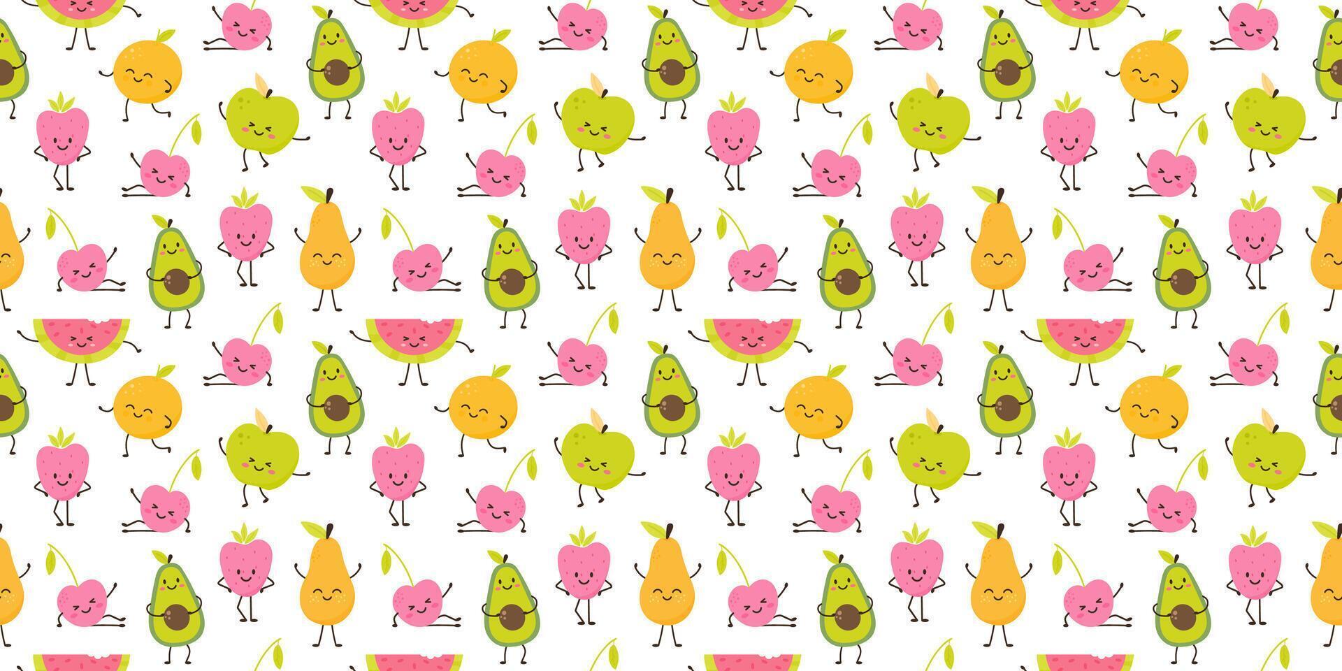 Cute seamless pattern of fruit funny character vector