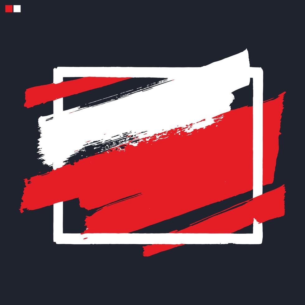Red hand-painted brush strokes on a white square frame. artistic creative designs badge banner background. vector