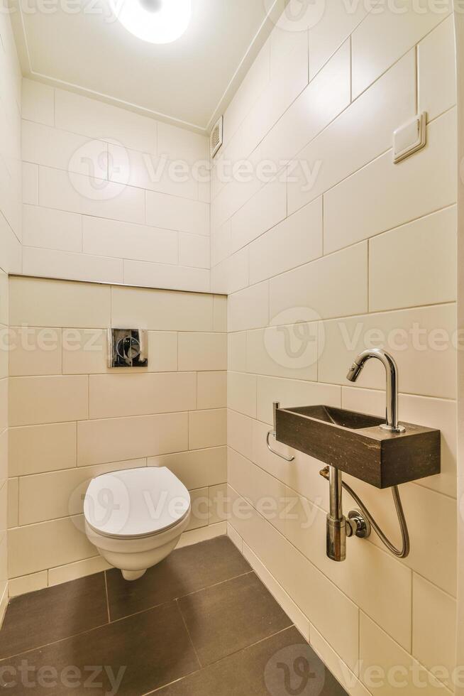A bathroom with a toilet and a sink photo