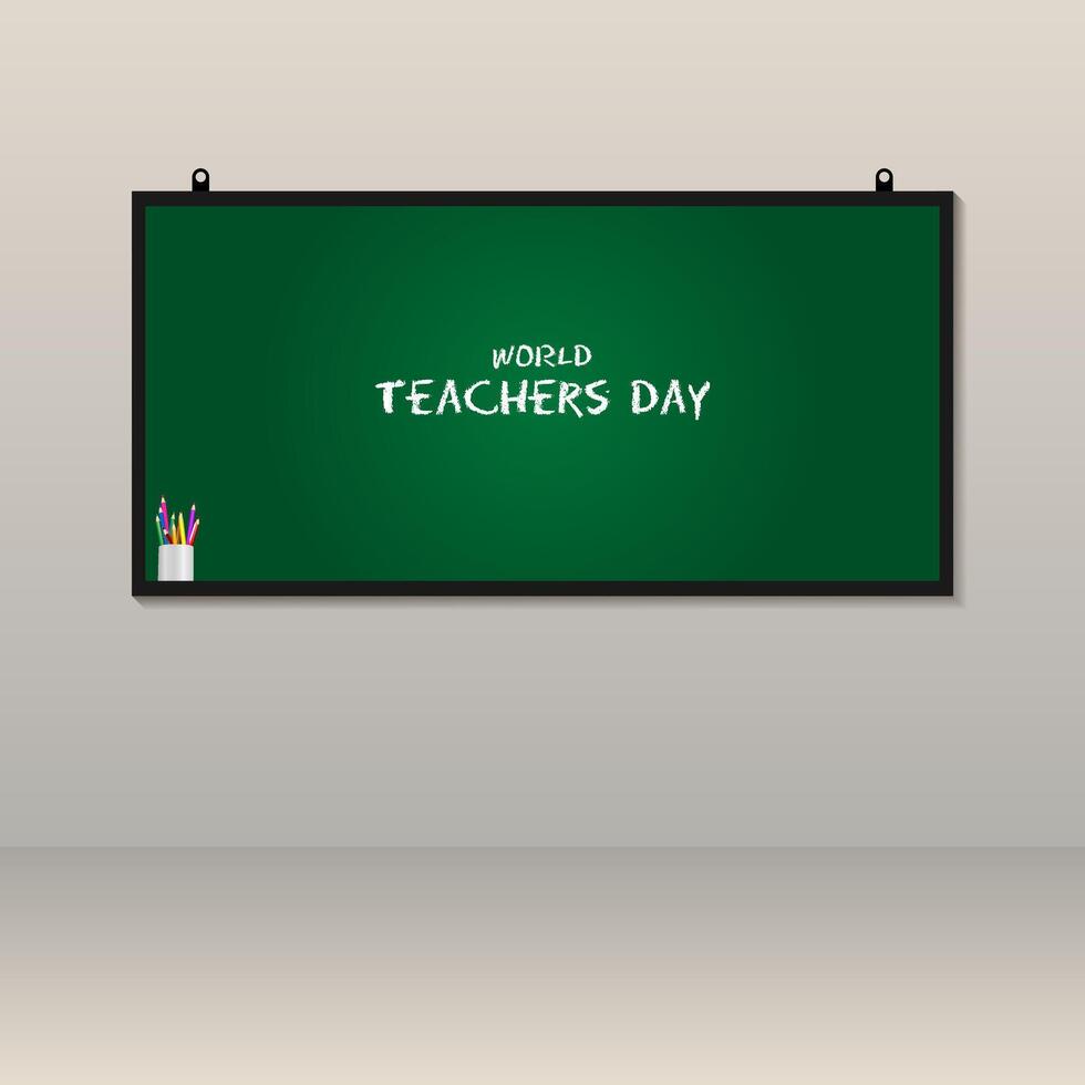 Celebration of World Teachers Day. green chalkboard design with white writing vector