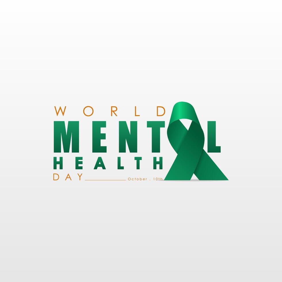 World Mental Health Day, 10 October with a letter and ribbon on the letter A vector