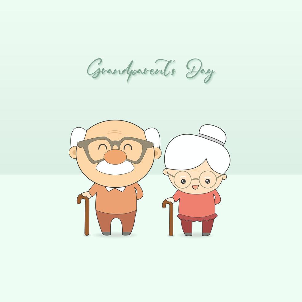 illustration design of a bespectacled grandpa and grandma carrying a cane, Grandparents Day Poster vector