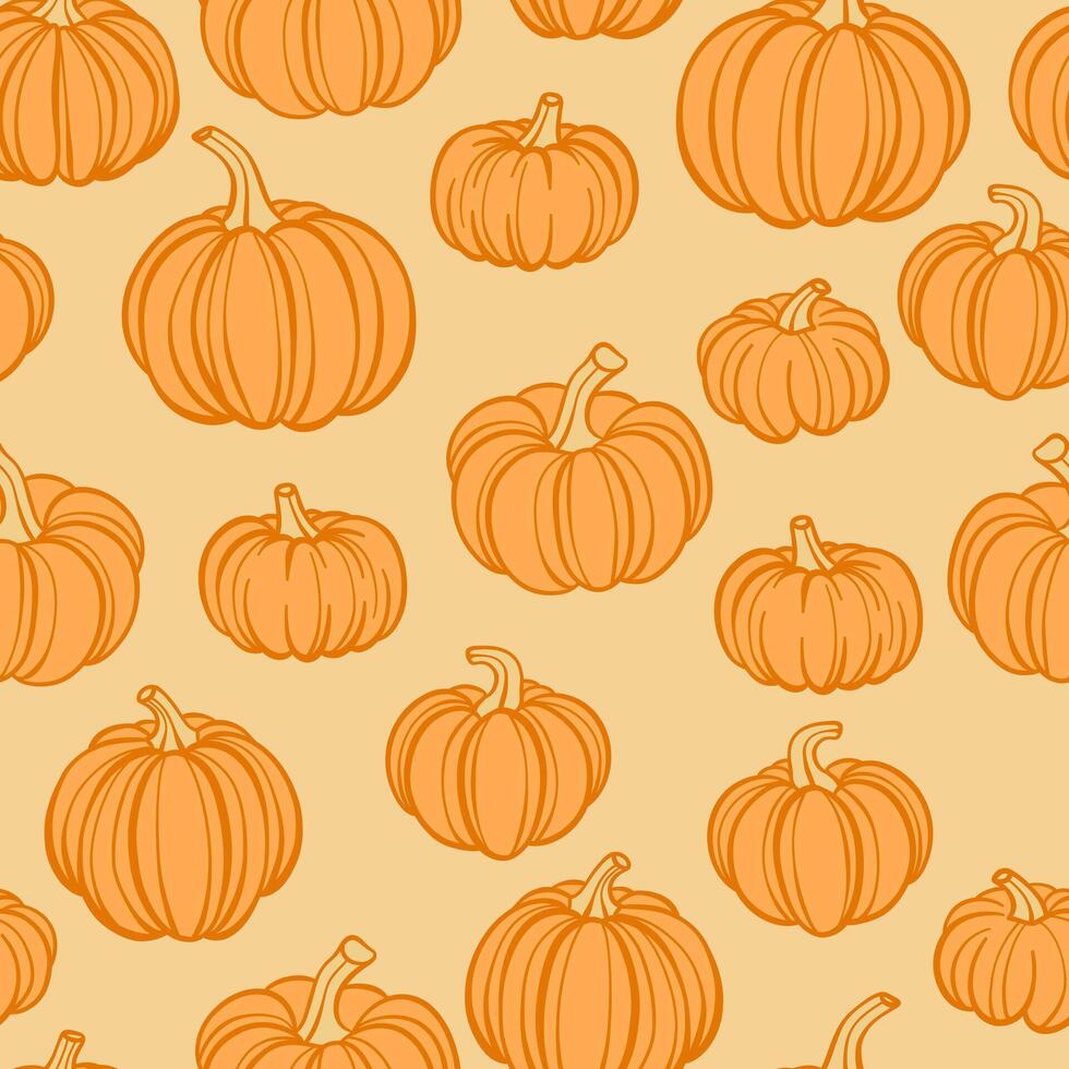 Seamless pumpkin pattern, orange autumn seamless repeating backgorund tile vector