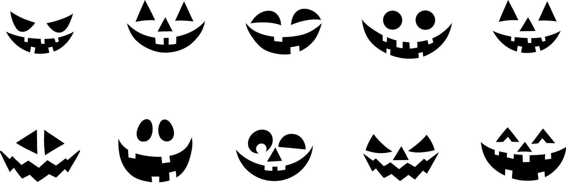 Cute Halloween pumpkin faces, flat clip art set, isolated elements vector