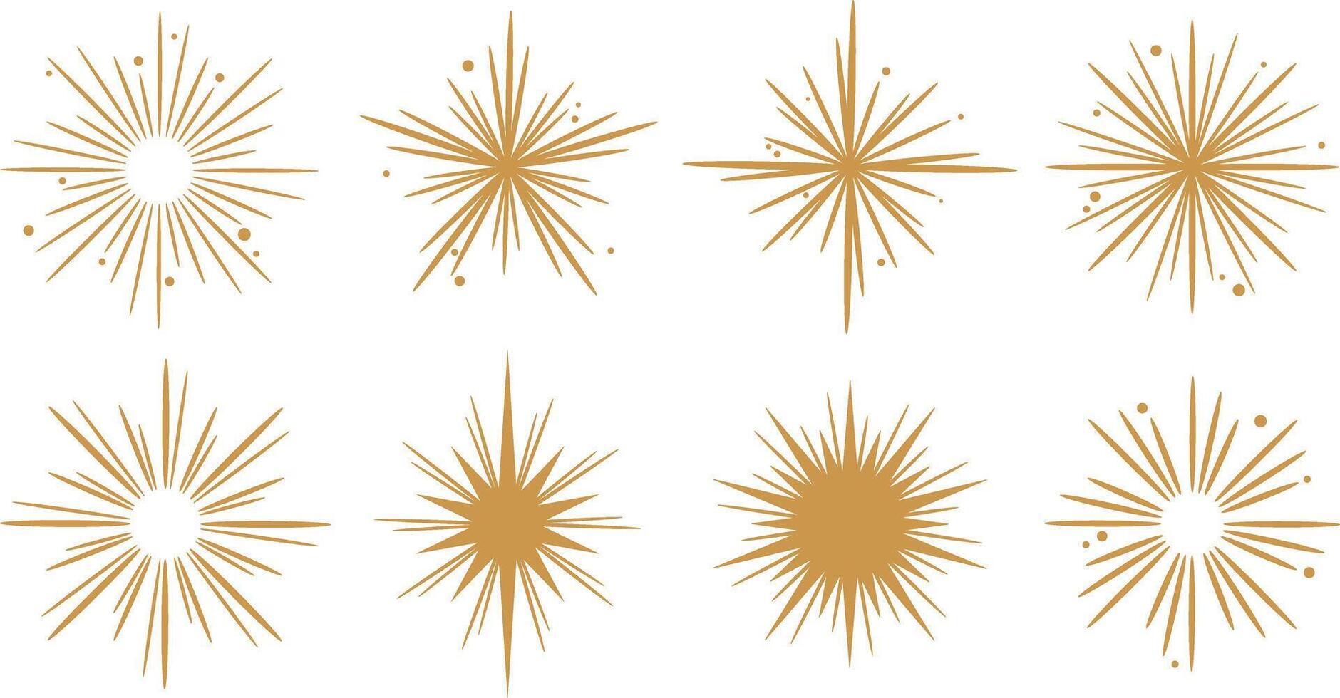 Gold starburst clip art set, isolated elements vector
