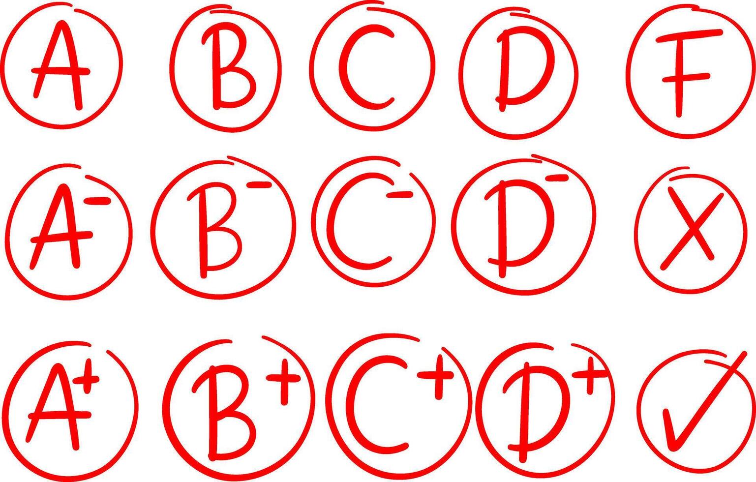 School grades red doodle set, hand drawn notes, isolated vector