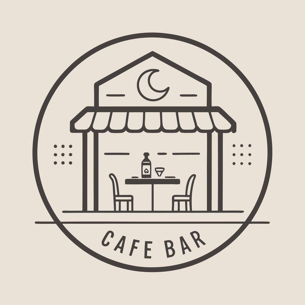 Coffee shop with monoline moon design and chair, circle logo monoline vector