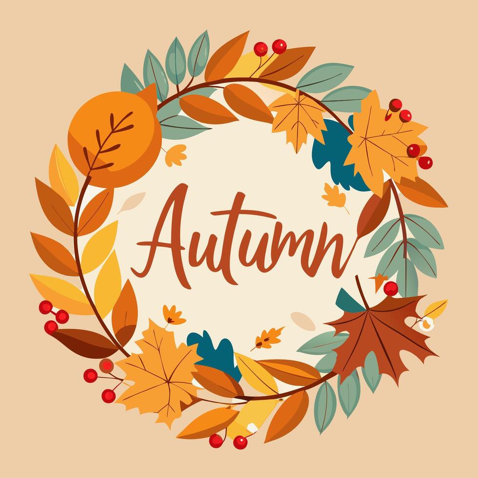 Circle oak leaf frame with another leaf for frame photo at middle space vector