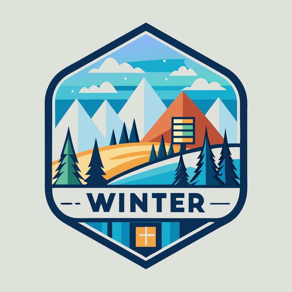 Mountain with snow and pine tree snow winter season, fall snow at mountain flat illustration for your design concept vector
