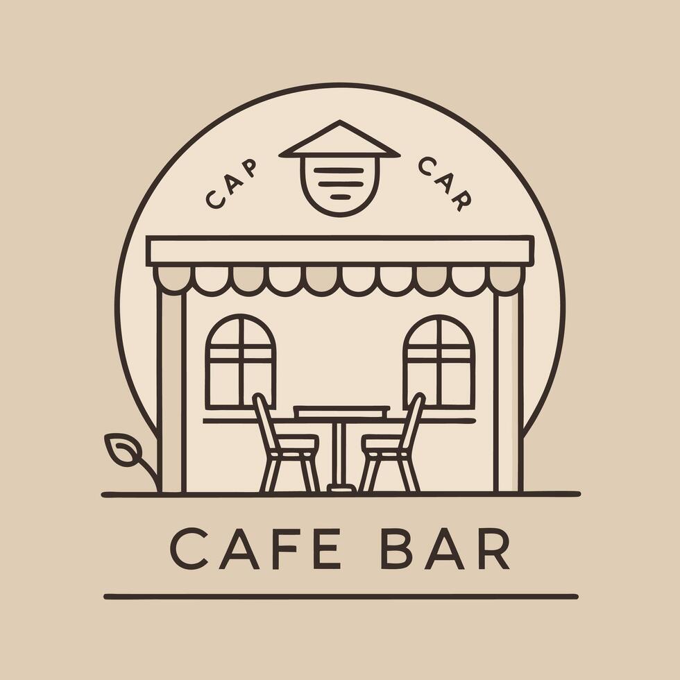 Simple coffee house with chair and windows, aesthetic place for eat and drink logo vector