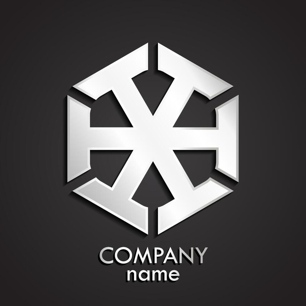 3d shiny silver metal hexagon tech logo design vector