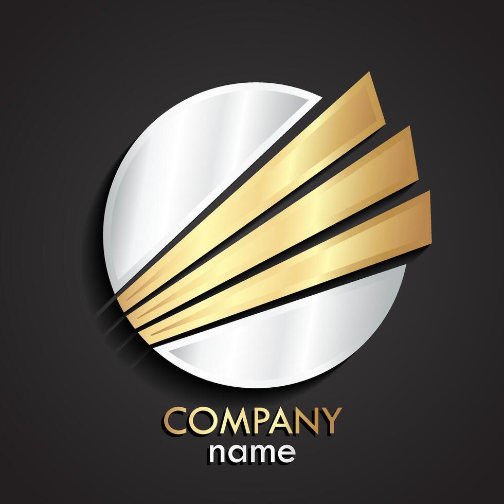 3d silver circle gold stripes logo vector