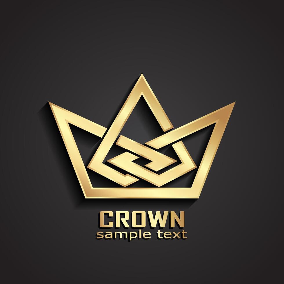 3d shiny golden linear stylized linear shape royal crown logo design vector