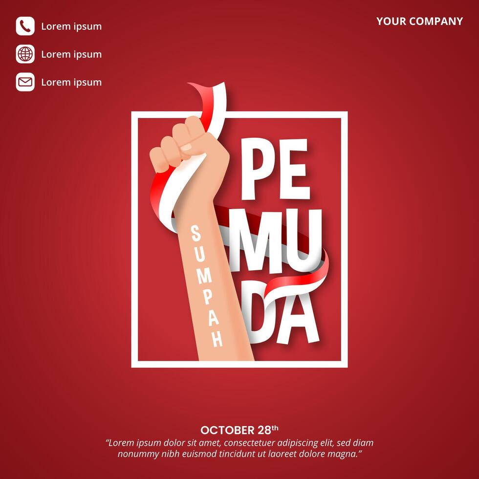 Hari Sumpah Pemuda or Youth Pledge Day with a raised hand and flag vector