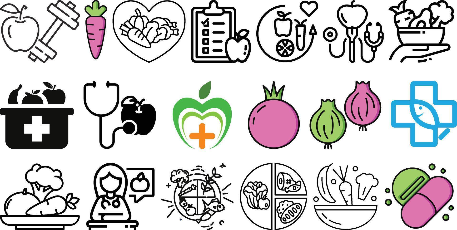 Vitamins and minerals flat icons graphic collection vector