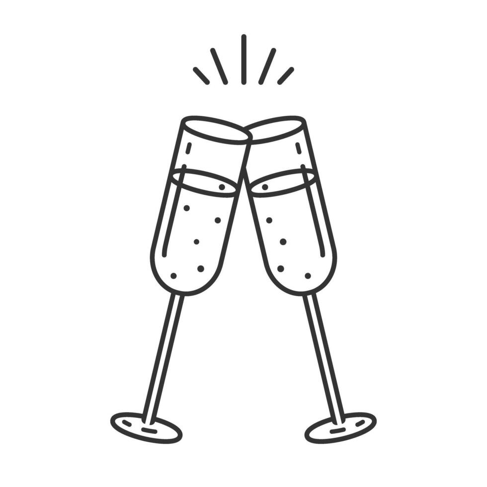 Champagne icon.Creative two sparkling wine glasses icon for greeting card,postcard,invitation,menu design.New Years,Christmas Celebration,Party symbol.Transparent background. illustration EPS10 vector