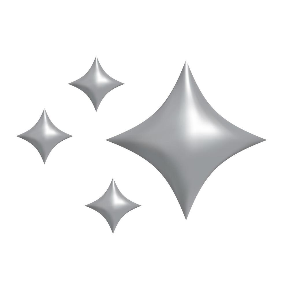 Shining silver stars emoji.3d style gray metallic star icon,twinkle social media platform symbol on transparent background. illustration EPS 10 vector