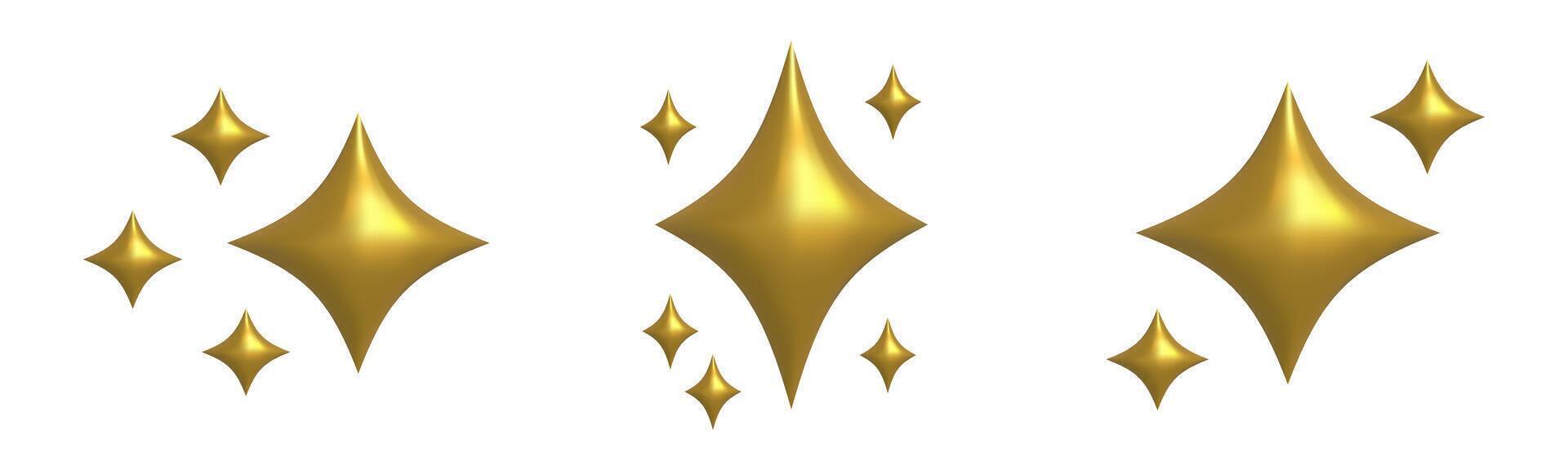 Shining golden stars emoji set.3d style gold star icon,twinkle social media platform symbol on transparent background. illustration EPS 10 vector