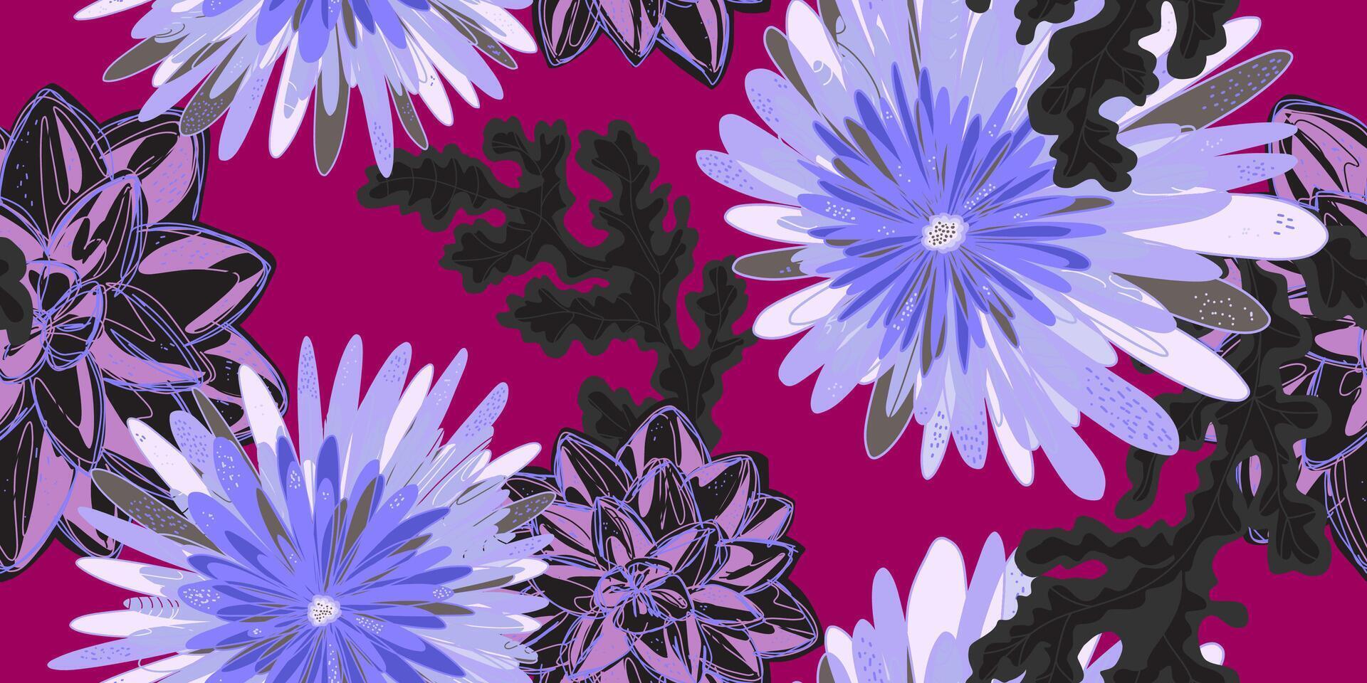 a purple and black floral pattern on a red background vector