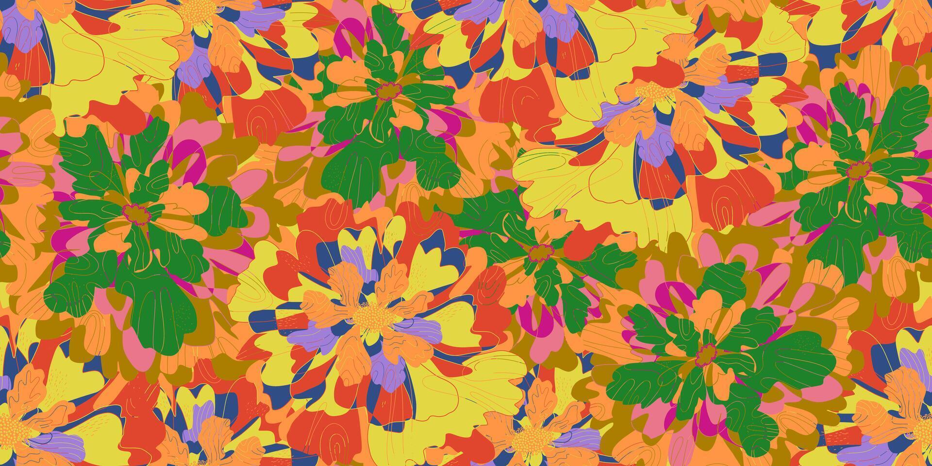 a colorful pattern with many flowers on it vector