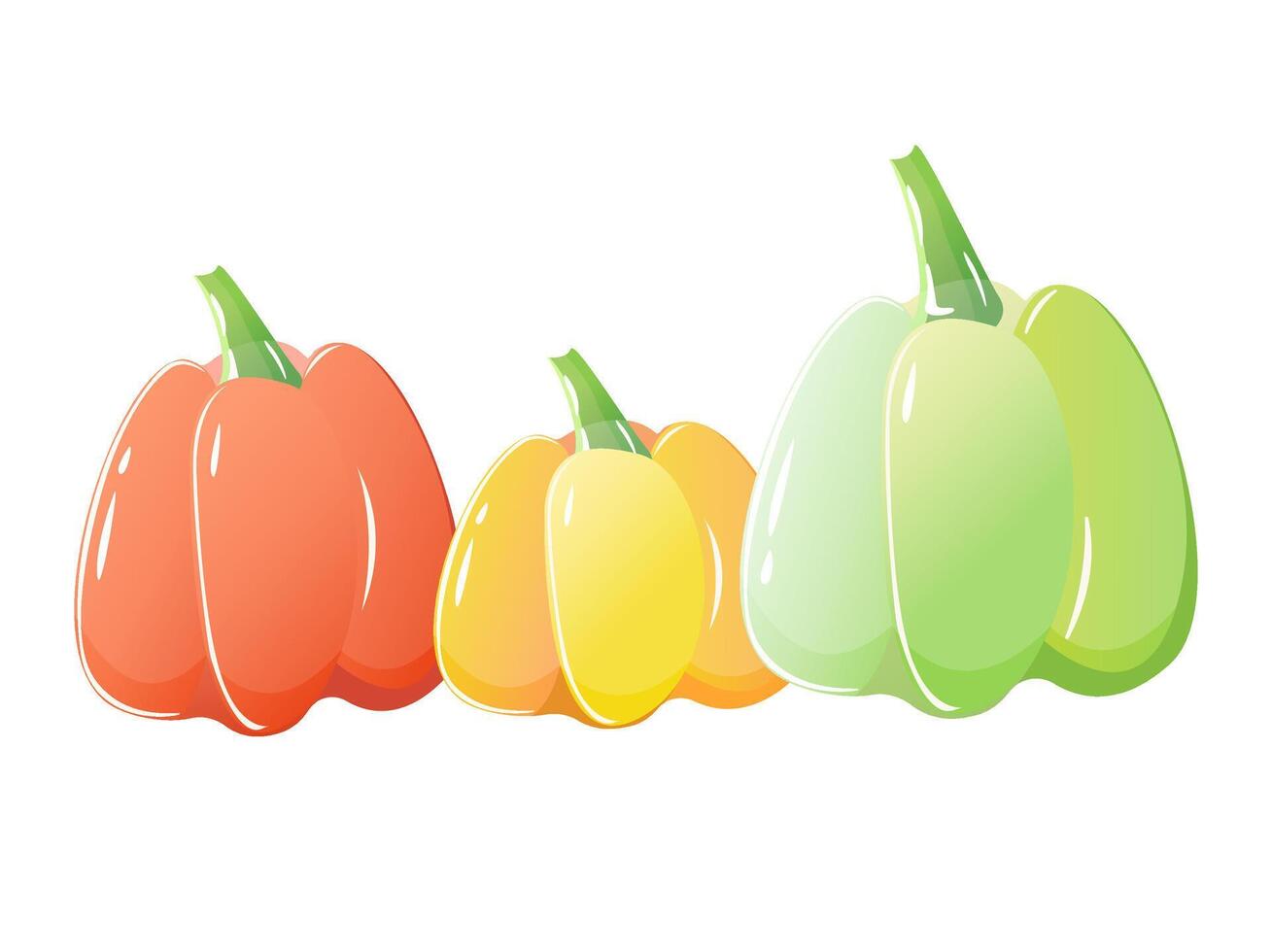 Flat sweet peppers set in different colors. Red yellow and green vector