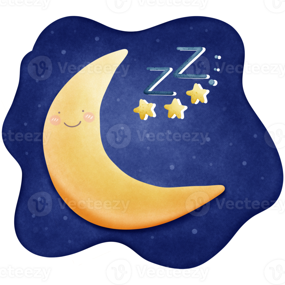Good night stars moon pillow and clouds in the blue sky. png